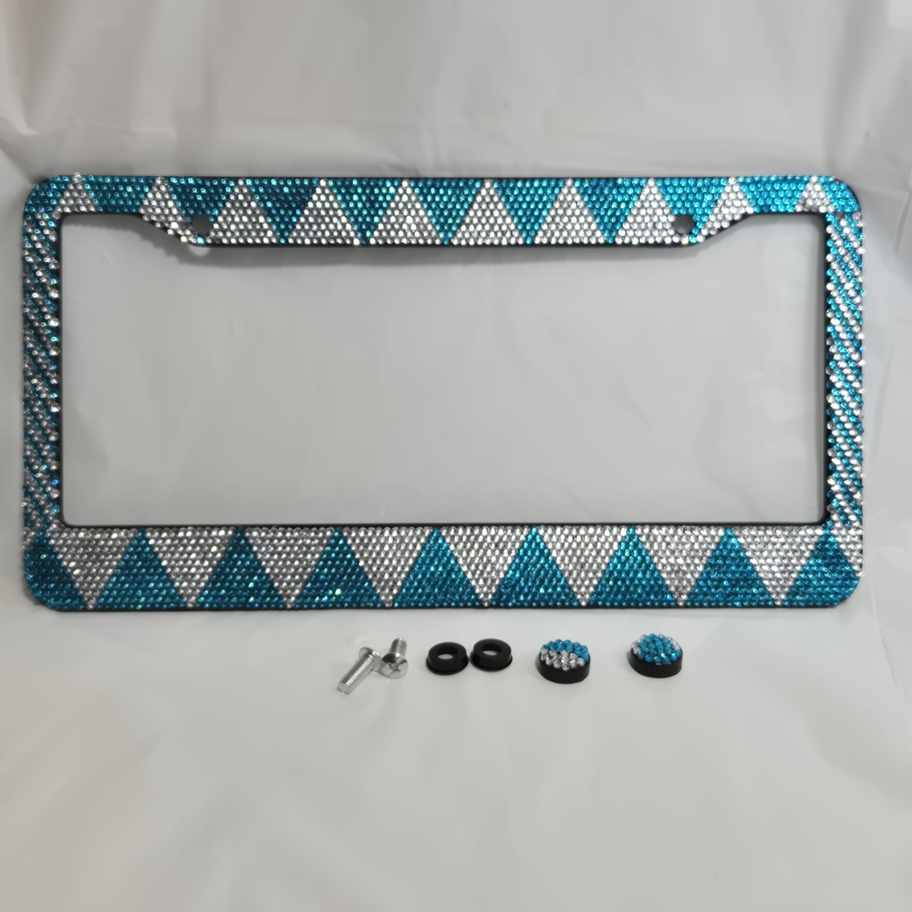 Blue and Silver Rhinestone License Plate Frame Handmade - Picture 1 of 4